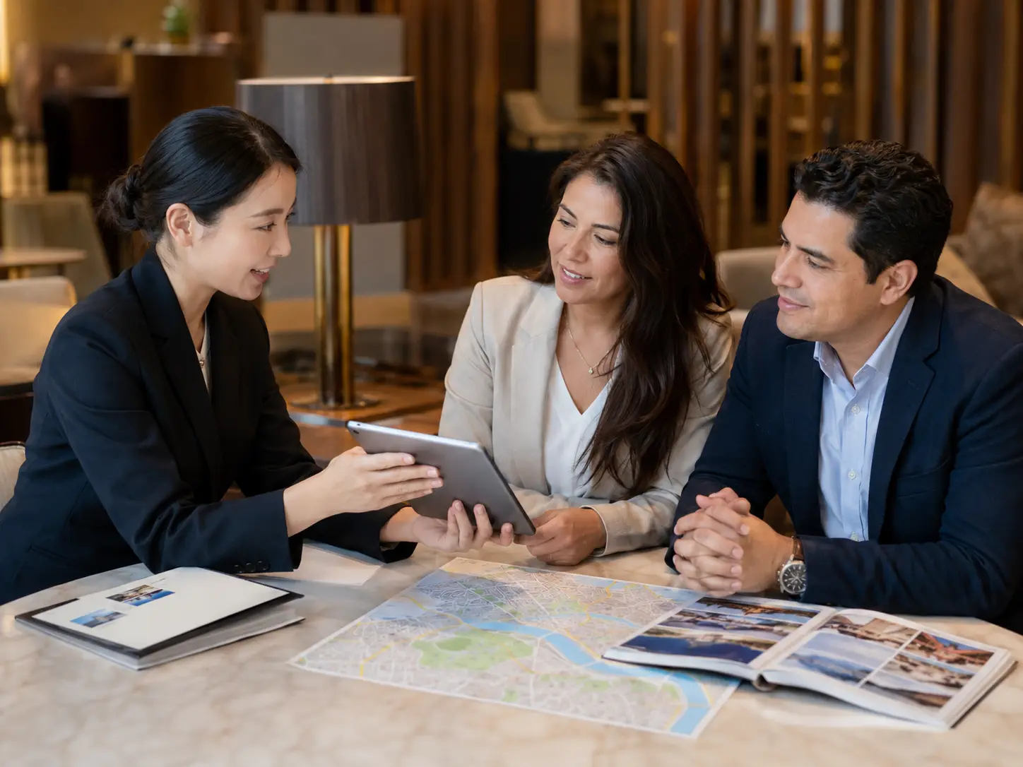 A participant in consultation in a meeting room overlooking Seoul