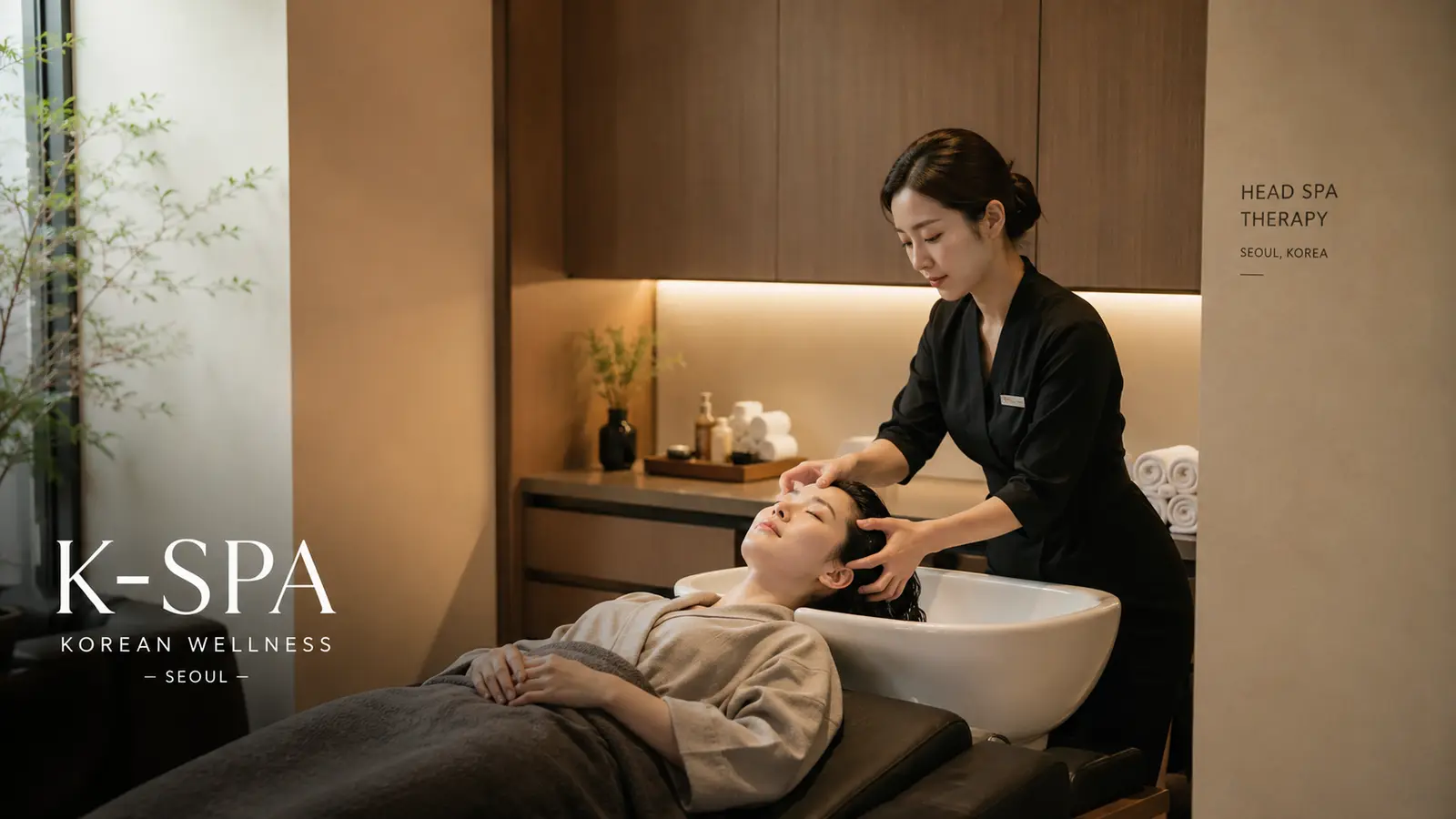 A participant receiving head spa therapy at a K-Spa